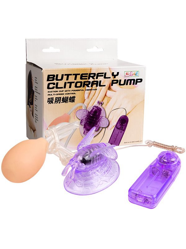 Женские помпы  Он и Она Вакуумная клиторальная помпа Butterfly Clitoral Pump в виде бабочки с вибрацией – фиолетовый