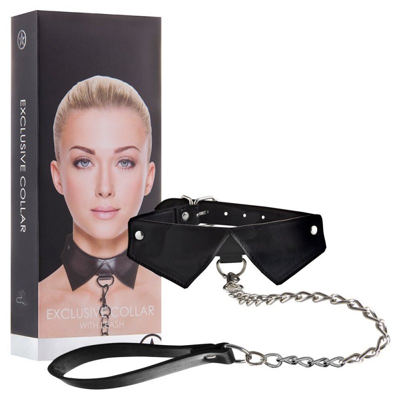 Ошейник из пвх с поводком на цепиExclusive Collar & Leash - Black