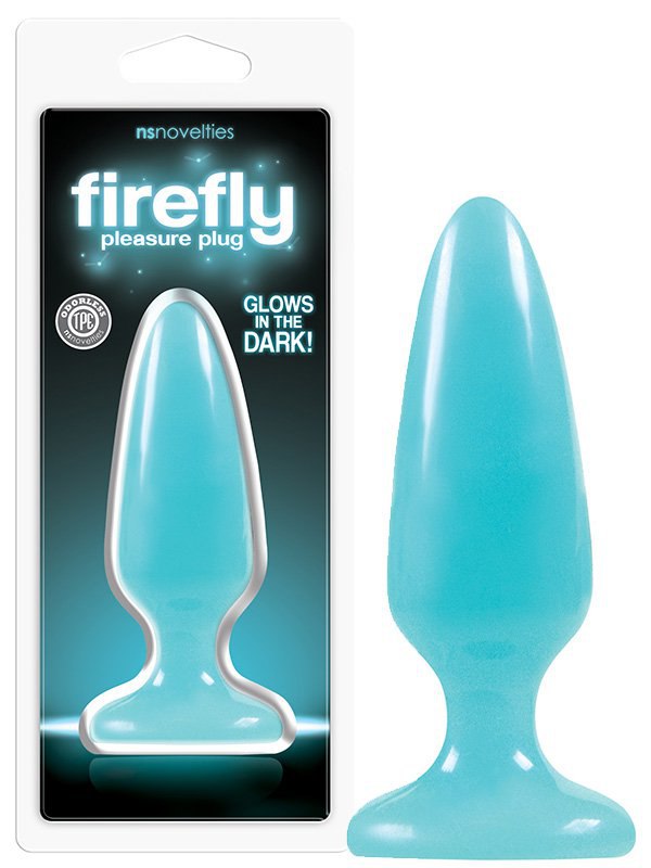 Средняя анальная пробка Firefly Pleasure Plug - Medium светящаяся в темноте – голубой