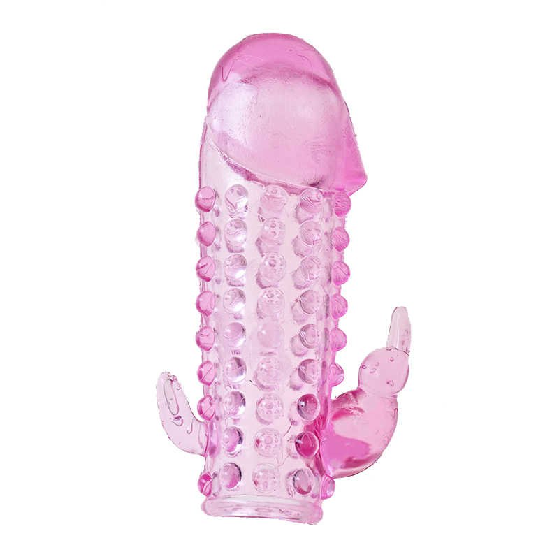 Рельефная насадка Sextoy со стимулятором клитора и ануса - розовый