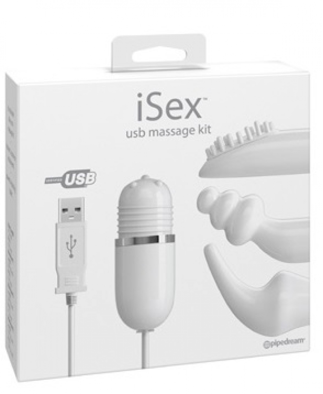 Вибромассажер iSex с набором USB-насадок – белый