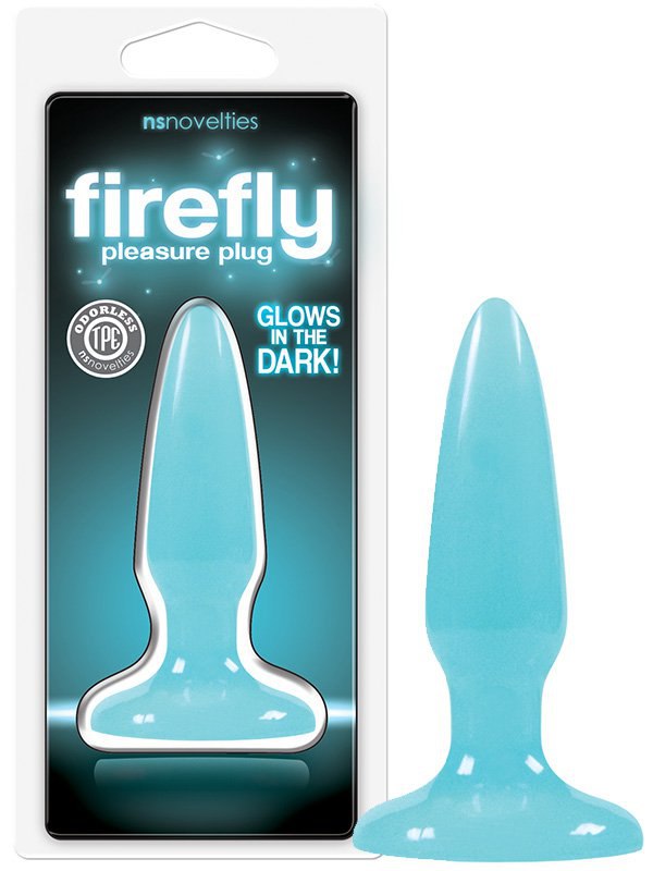 Миниатюрная анальная пробка Firefly Pleasure Plug - Mini светящаяся в темноте – голубой