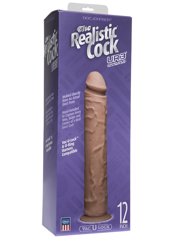 Насадки  Он и Она Фаллоимитатор реалистик Realistic Cock UR3 12” без мошонки – коричневый