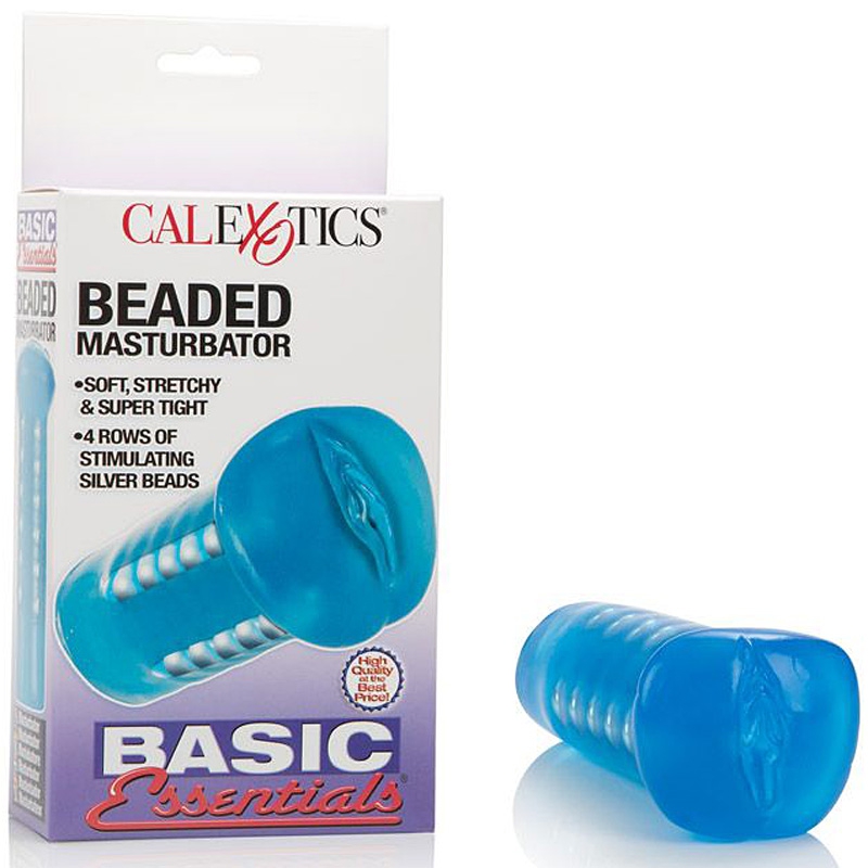 Мастурбатор вагина Basic Essentials Beaded Masturbator со стимулирующими бусинками – синий