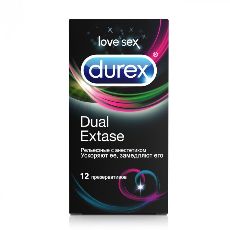  Презервативы Durex Dual Extase рельефные с анестетиком – 12 шт.