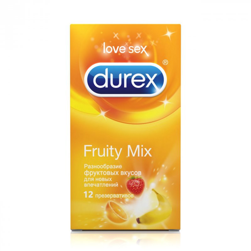   Он и Она Цветные презервативы Durex Fruity Mix с фруктовыми вкусами – 12 шт