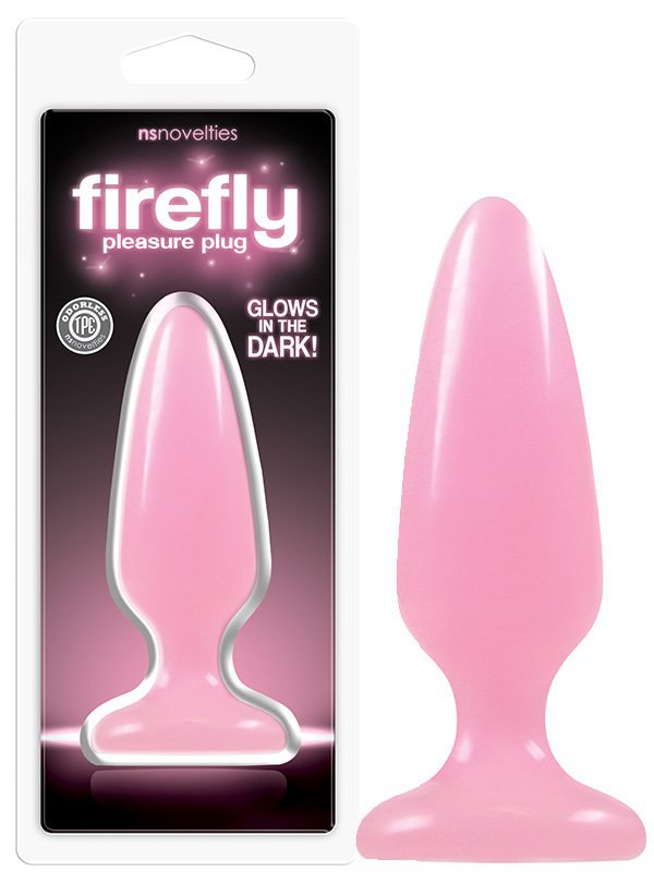 Средняя анальная пробка Firefly Pleasure Plug - Medium светящаяся в темноте – розовый