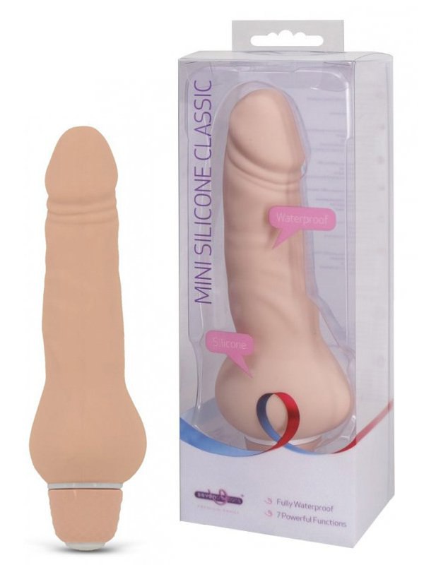 Мини вибро реалистик Mini Silicone Classic с утолщенным основанием – телесный