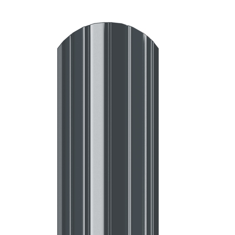 Металлический штакетник Гладкий полиэстер RAL 7024 (Мокрый асфальт) 2000*105*0,45 односторонний Полукруглый завальцованный
