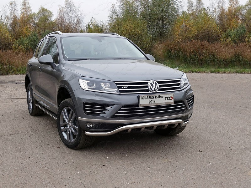 Защита передняя нижняя (кенгурин) 60,3/42,4 мм (R-Line) ТСС для VW TOUAREG (2014-2018)