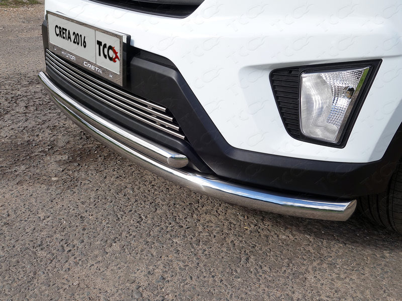 Защита бамперов  ПЭК МОЛЛ Защита передняя нижняя (двойная) 60,3/42,4 мм ТСС для Hyundai Creta
