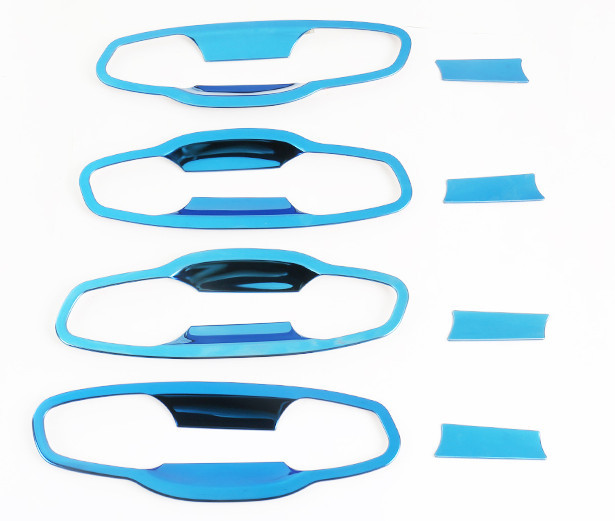 Накладки на дверные ручки с окантовкой (синий, хром)  Skoda Karoq 2020 (Шкода Карок)