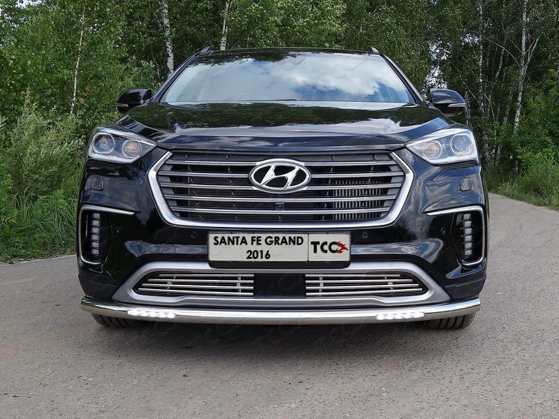 Защита бамперов Защита передняя нижняя (с ДХО) 60,3 мм (для авто 2016 г.в.) Компания ТСС  для Hyundai Grand Santa Fe (3G) рест. 2015-, (4G) 2018-, рест. 2020-