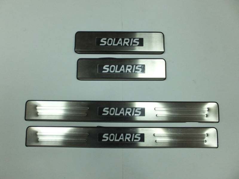 Накладки на дверные пороги с логотипом и LED подсветкой, нерж. JMT 24401 для Hyundai Solaris 2011-