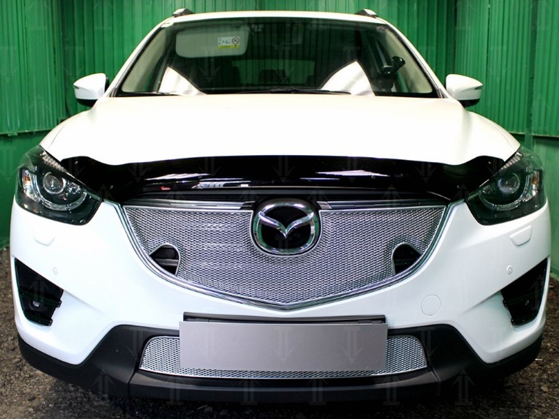 Защита радиатора  (с парктроником, 3D, Premium, хром, верх) Allest Mazda CX-5 2015 - 2017