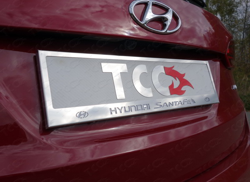 Рамки номерного знака, стальные, комплект ТСС для Санта Фе 4 (Hyundai Santa Fe 2018 - 2019)