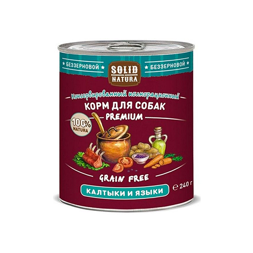 Solid Natura Premium Grain Free / Консервы Солид Натура Беззерновые для собак Калтыки и языки (цена за упаковку)