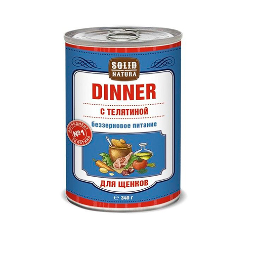 Solid Natura Dinner / Консервы Солид Натура Беззерновые для Щенков Телятина (цена за упаковку)