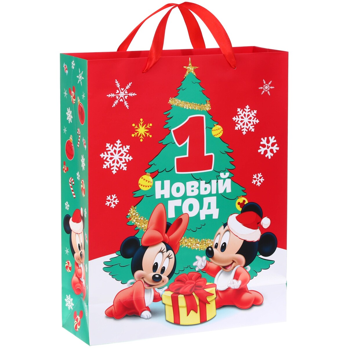 Пакет подарочный новогодний, 31х40х11.5 см, упаковка, микки маус