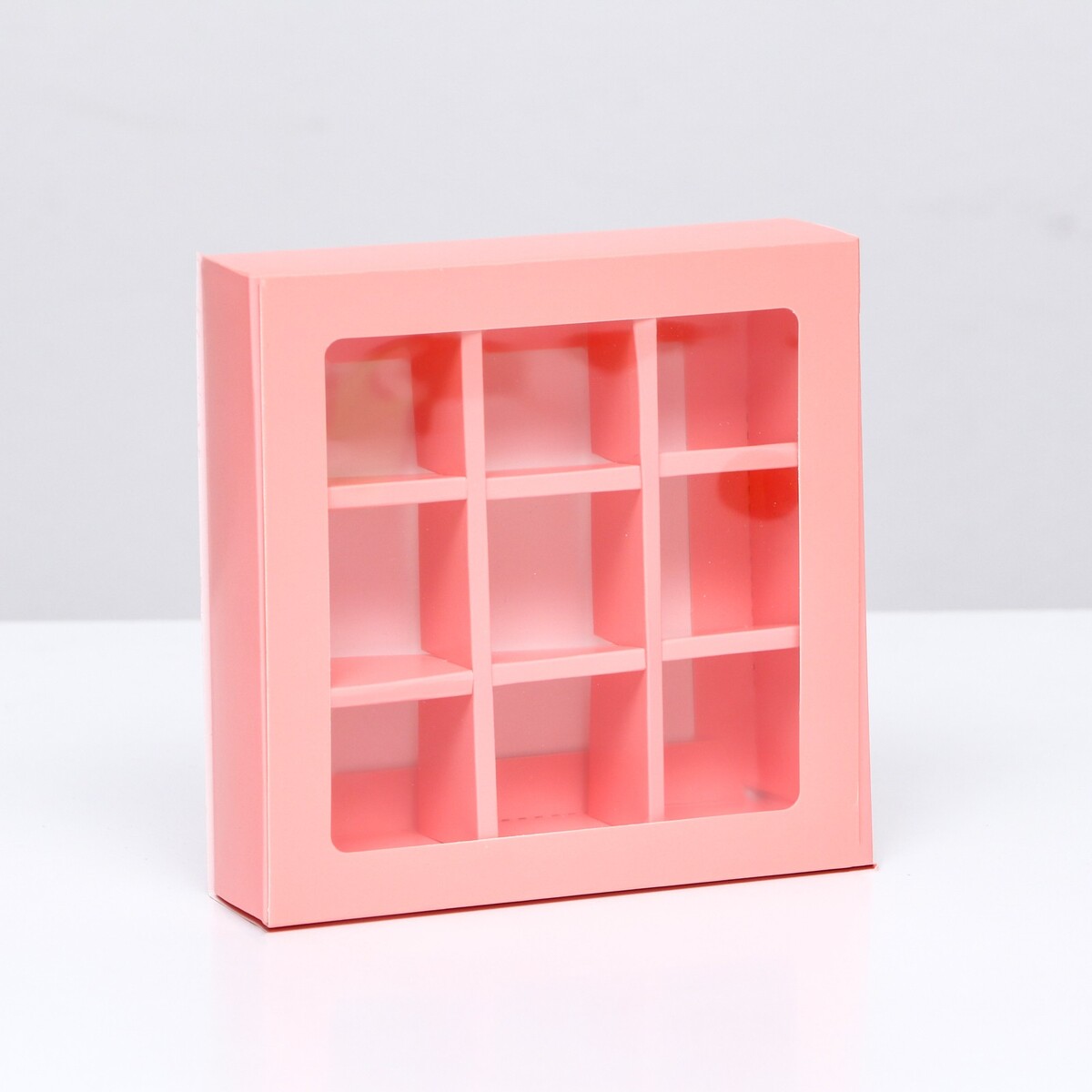 Коробка для 9 конфет, розовый, 14.5×14.5×3.5 см