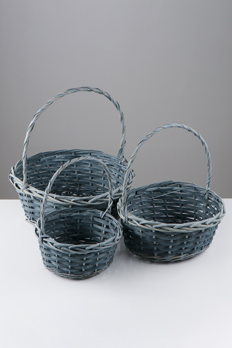 Набор корзин плетеных, 3 шт., 36×36×14 см, 30×30×13 см, 25×25×11 см, ива, серая