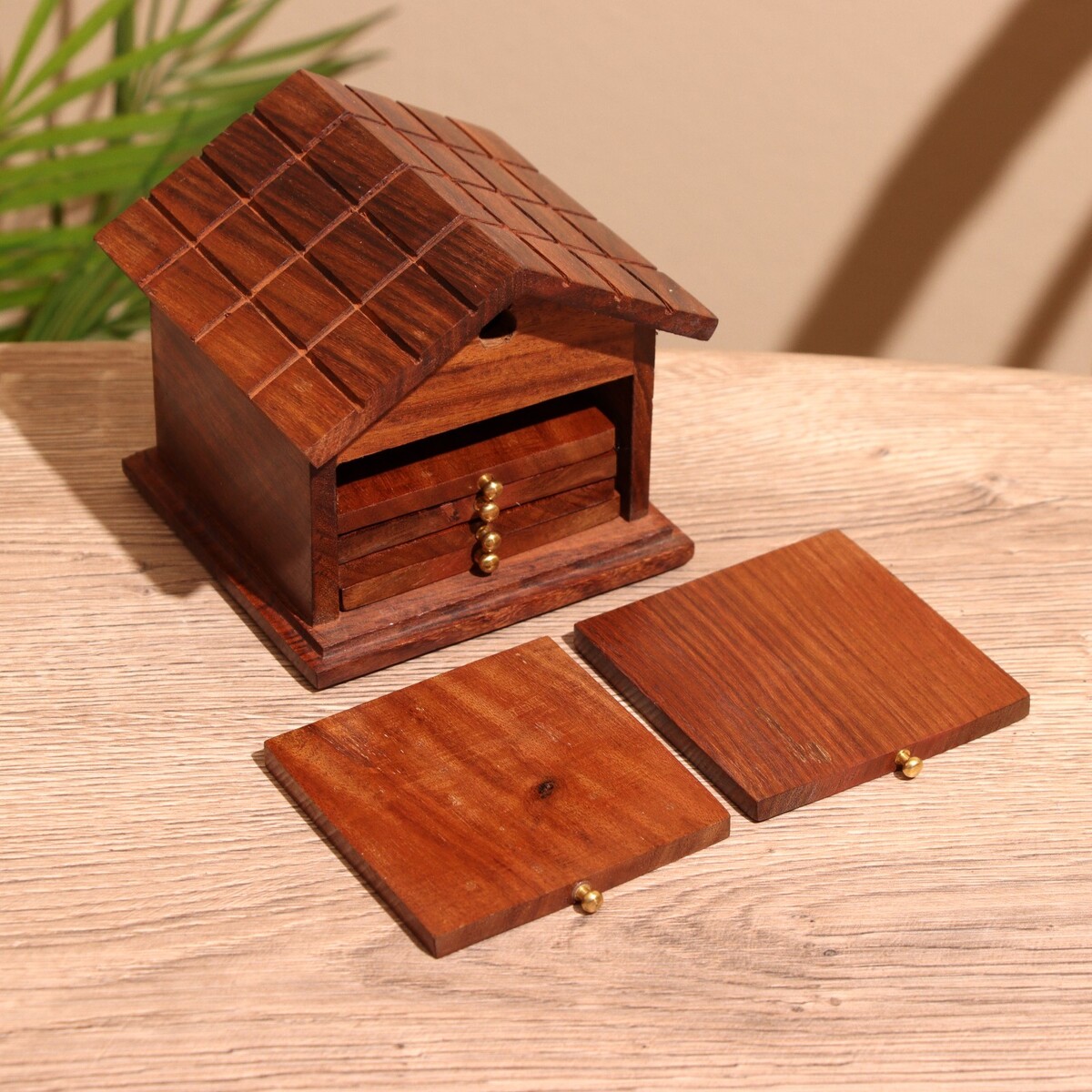 Подставки под горячее, 6 шт, 11×11×10 см, дерево шишам