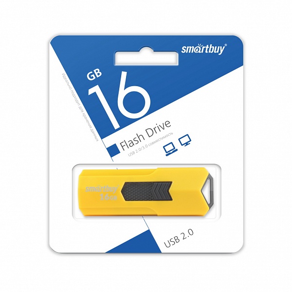 Флешка 16Gb USB 2.0 SmartBuy Stream, желтый (SB16GBST-Y)