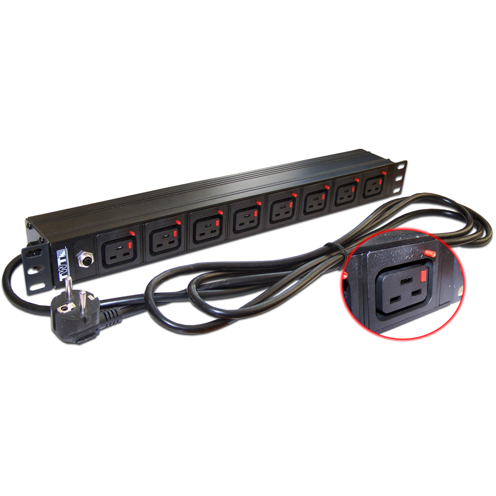 Блок розеток (PDU) Lanmaster TWT-PDU-16A8C9L-3.0, 1U, кол-во розеток:8 (8xC19), 16А, черный