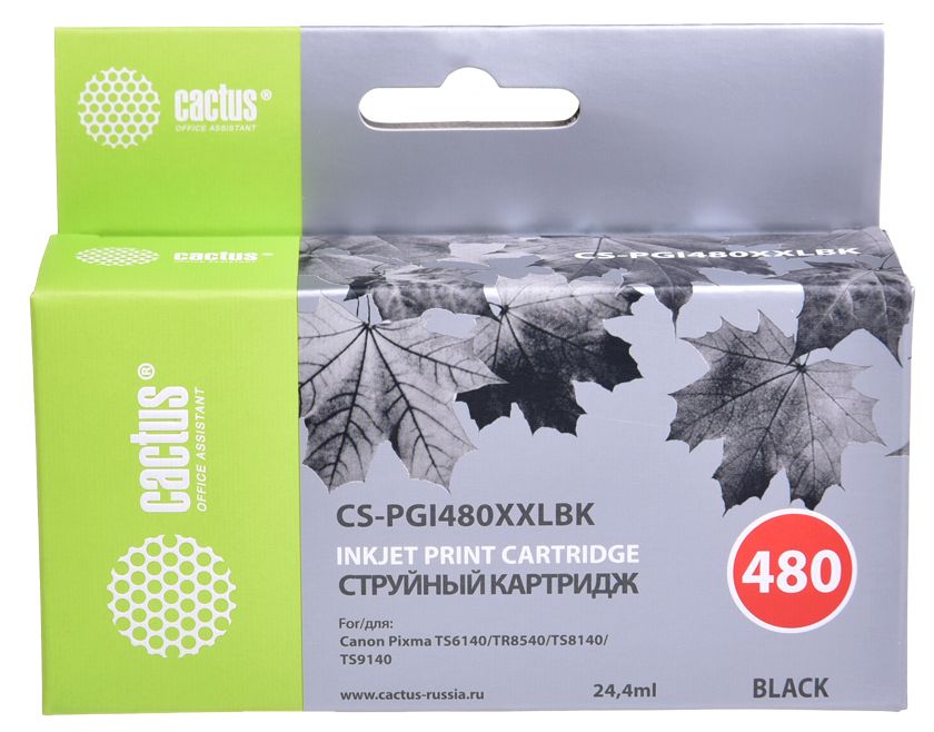 Картридж струйный Cactus CS-PGI480XXLBK (CLI-481XXL BK/1993C001), черный, совместимый, 24.4мл, для Canon Pixma TR7540/TR8540/TS6140/TS8140