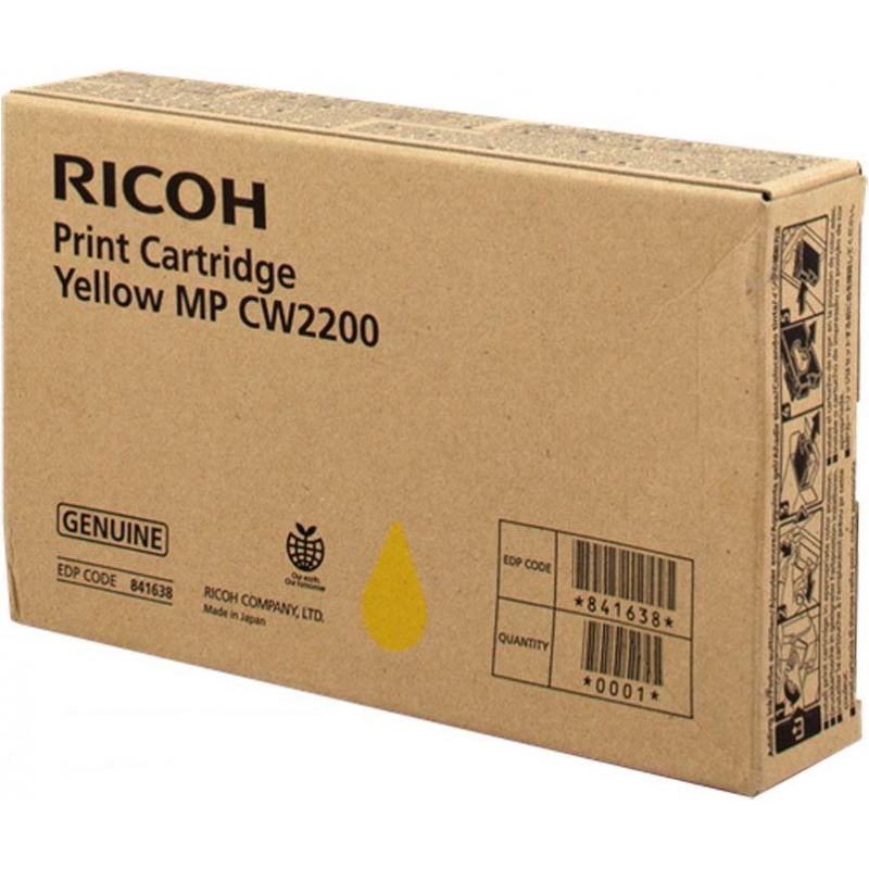 Картридж струйный Ricoh MP CW2200 (841638), желтый, оригинальный, объем 100 мл, ресурс 461 страниц для Ricoh MP CW2200SP/CW2201SP