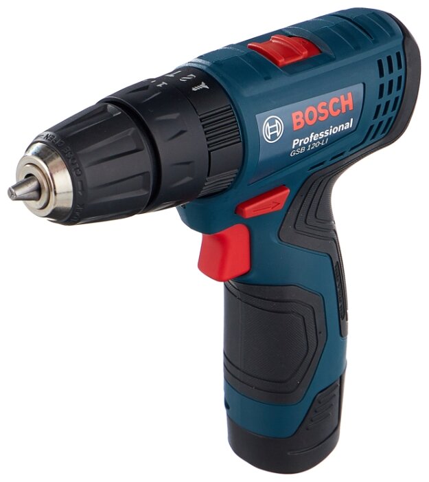Дрель-шуруповерт Bosch GSB 120-LI, аккумуляторный, 30 нм, 1500 об/мин, 12V, 2 А·ч, Li-Ion, два акб, быстрозажимной патрон, кейс, 900 г (06019G8100)