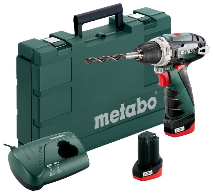 Дрель-шуруповерт Metabo PowerMaxx BS Basic, аккумуляторный, 34 нм, 1400 об/мин, 10.8V, 2 А·ч, Li-Ion, два акб, быстрозажимной патрон, кейс, 800 г (600080500)