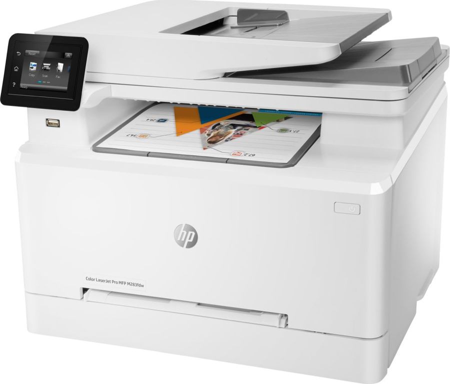 МФУ лазерный HP Color LaserJet Pro M283fdw, A4, цветной, 21стр/мин (A4 ч/б), 21стр/мин (A4 цв.), 600x600 dpi, дуплекс, АПД-50 листов, факс, сетевой, Wi-Fi, USB (7KW75A)