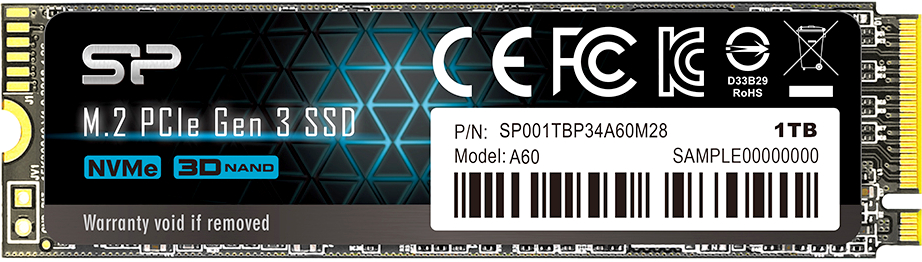 Твердотельный накопитель (SSD) Silicon Power 1Tb A60, 2280, M.2, NVMe (SP001TBP34A60M28)