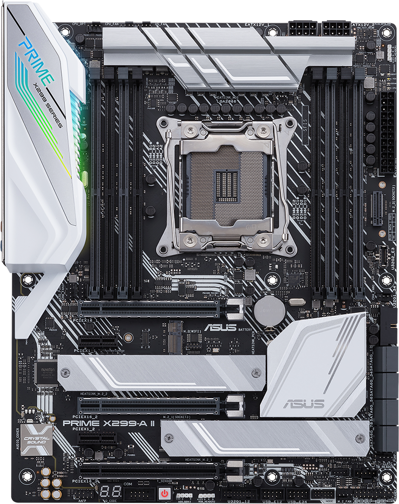 Прочие сокеты Intel  E2E4 Материнская плата ASUS PRIME X299-A II, Socket2066, Intel X299, 8xDDR4, 3PCI-Ex16, 8SATA3, 7.1-ch, 10 USB 3.2, 1 USB Type-C, ATX, Retail