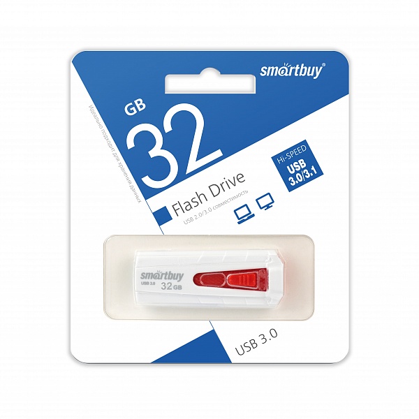 Флеш-накопители USB 3.0 Флешка 32Gb USB 3.0 SmartBuy IRON, белый/красный (SB32GBIR-W3)