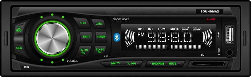   E2E4 Автомагнитола SoundMAX SM-CCR3184FB, 1 DIN, 2x45 Вт, USB, черный (SM-CCR3184FB)
