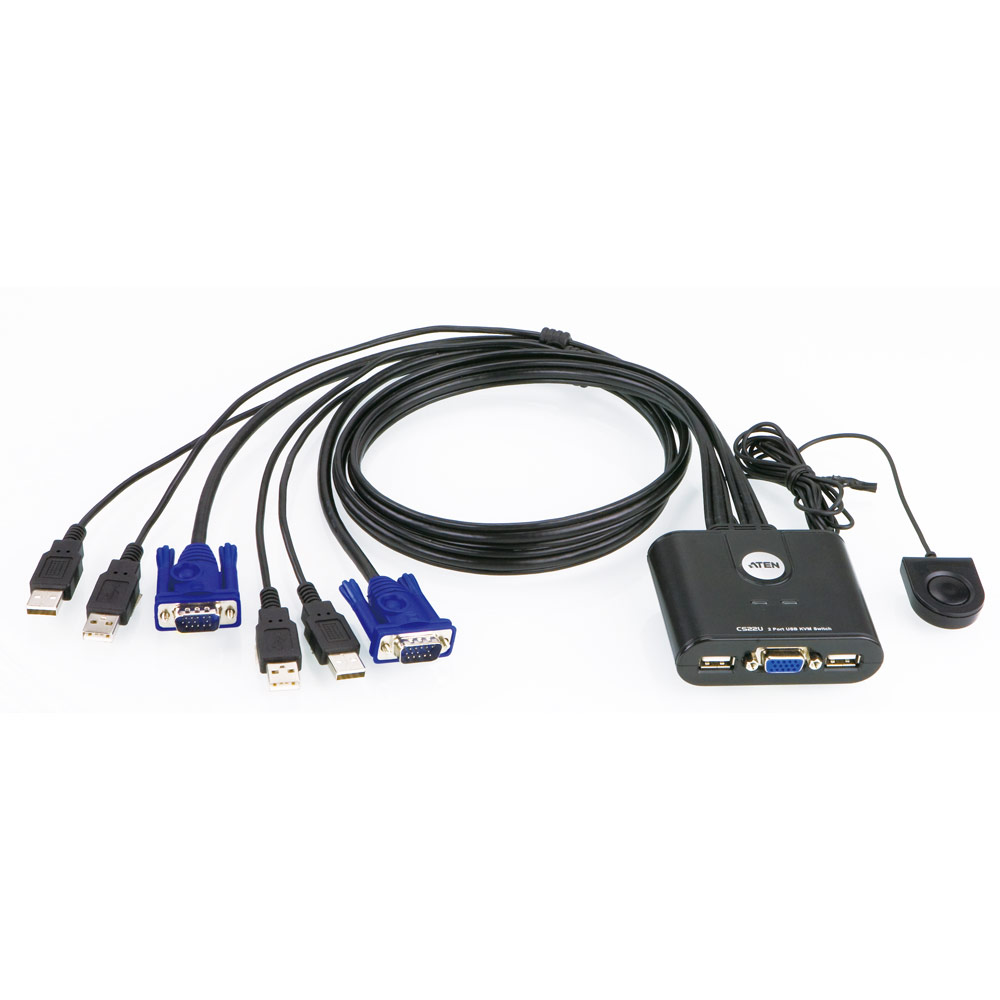 Переключатель KVM (КВМ) ATEN CS22U, 2-ПК, VGA до 2048x1536, клавиатура USB, мышь USB (CS22U-A7)