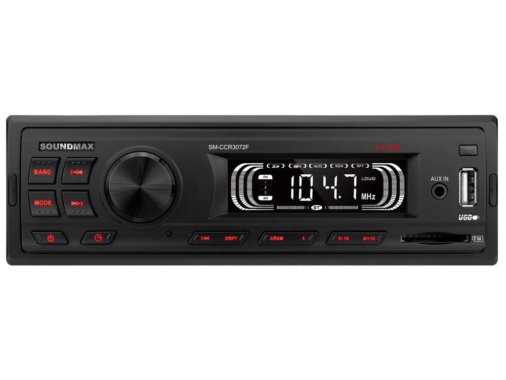 Автомагнитола SoundMAX SM-CCR3072F, 1 DIN, 4x45 Вт, USB, черный