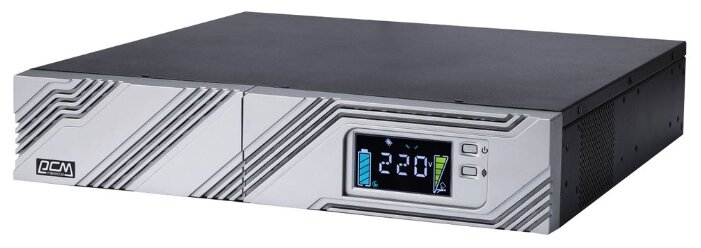 ИБП Powercom Smart King RT SRT-3000A LCD, 3000 В·А, 2.7 кВт, IEC, розеток - 9, USB, черный/серебристый