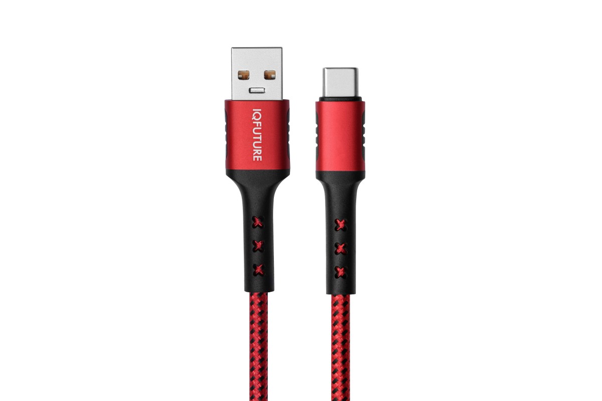 Кабель USB (Am)-USB Type-C(m), быстрая зарядка, 5А, 1.2 м, черный/красный, IQFuture (IQ-UC5A)