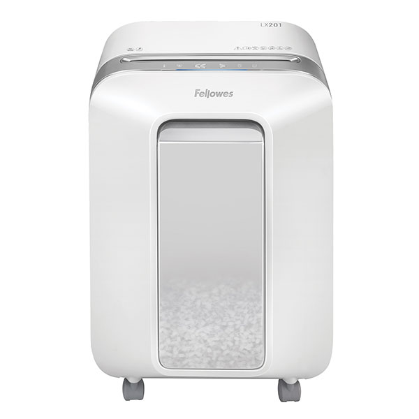 Шредер FELLOWES PowerShred LX201, секретность P-5, 200 см/мин., фрагменты - 2 мм x 1.2 см, объем 22 л, кол-во листов до 12 шт., скрепки, скобы, карты (FS-50501)