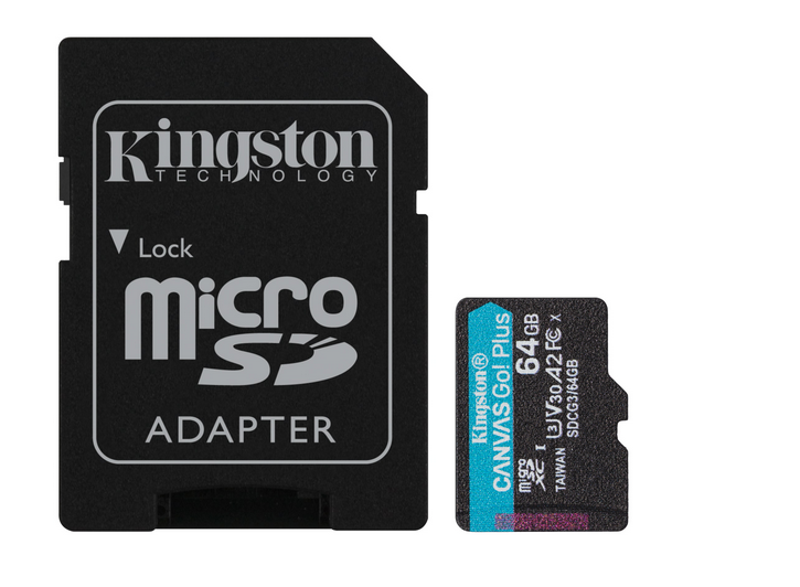  Карта памяти 64Gb microSDXC Kingston Canvas Go! Plus Class 10 UHS-I U3 + адаптер (SDCG3/64GB)