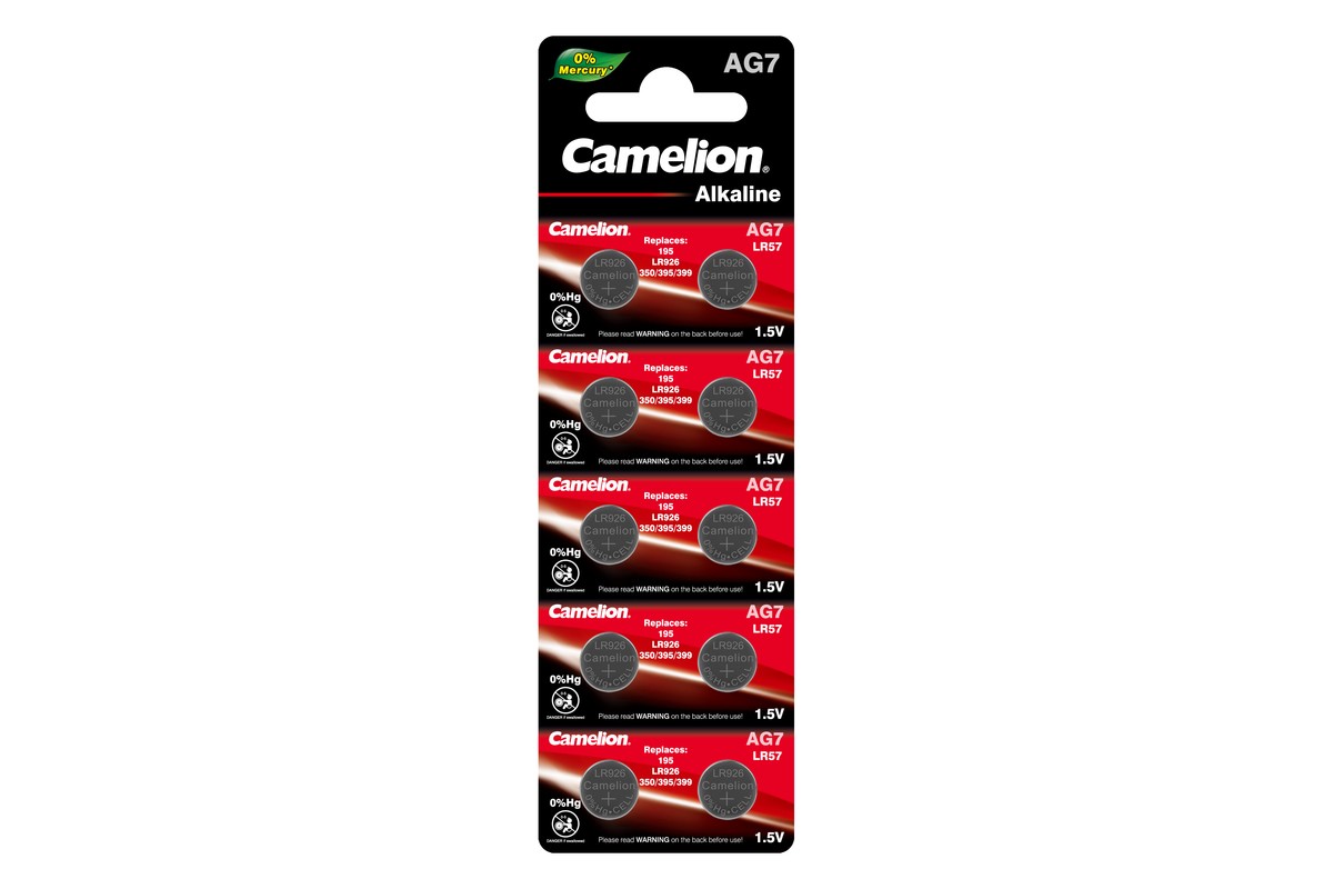 Батарейка Camelion Mercury Free, AG7,399,LR926,LR57, 1.5V, 10 шт. (12815)