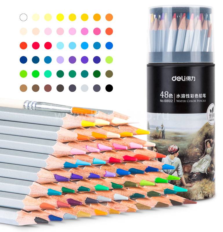 Набор цветных карандашей Deli Nuevo, шестигранные, 48 шт. (68102)