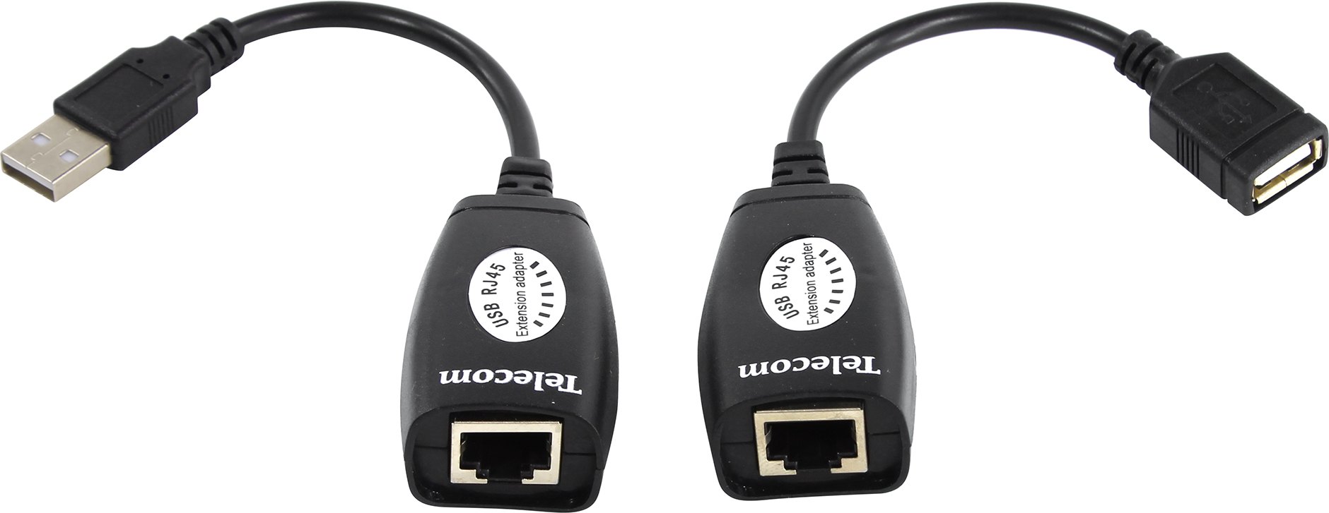Переходник-удлинитель (адаптер) USB-AMAF-RJ-45, 10 см, черный Telecom, до 45 м (TU824)