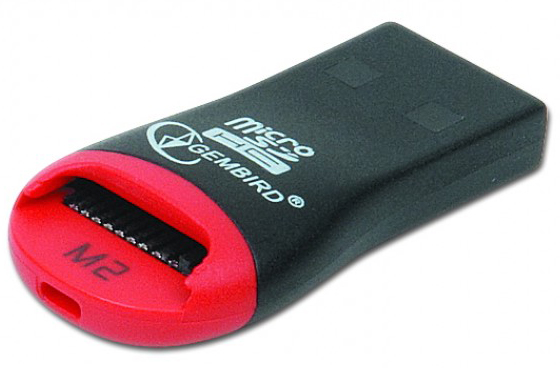 Считыватели карт памяти  E2E4 Картридер внешний Gembird FD2-MSD-1, microSD, USB 2.0, черный/красный