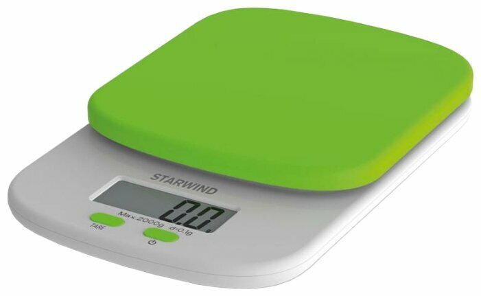  Кухонные весы электронные Starwind SSK2155 2 кг, 2AAA, зеленый (SSK2155)