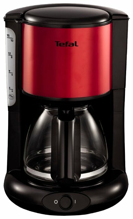 Кофеварка капельная Tefal Confidence CM361E38, 1.2 кВт, кофе молотый, 1.25 л/1.25 л, черный/красный