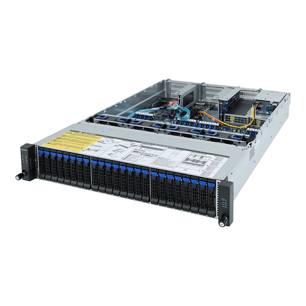 Серверная платформа Gigabyte R282-Z91, 2xSocket SP3, 32xDDR4, 24x2.5 HDD HS + 2x2.5 HS, 1xM.2-PCI-E, 2GLAN, Redundant 2x1600 Вт, 2U (6NR282Z91MR-00)